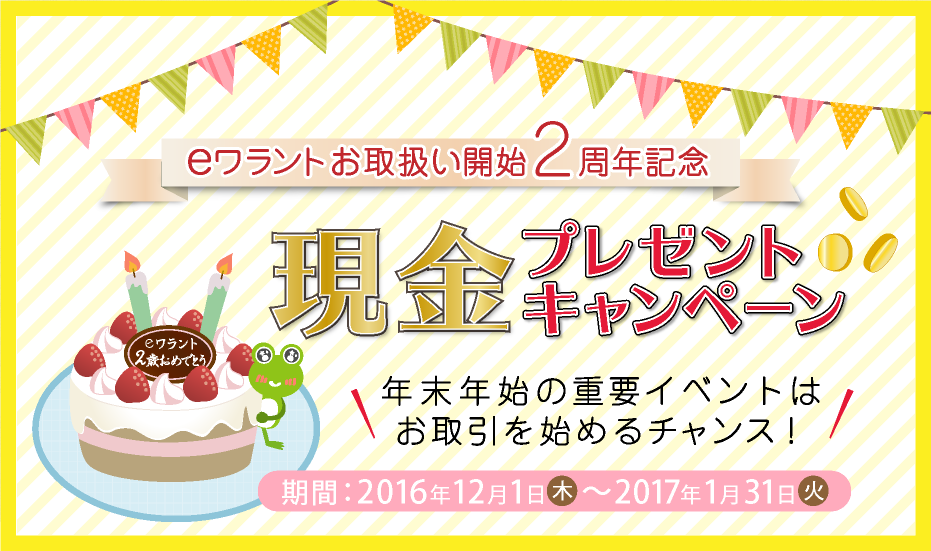 eワラントお取扱い開始2周年記念現金プレゼントキャンペーン、期間：2016年12月1日（木）～2017年1月31日（火）